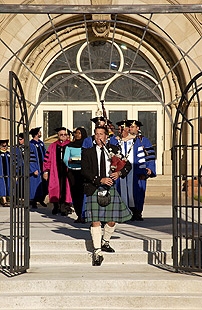 Colorado bagpiper performing for 2005 Johnson and Wales University Graduation